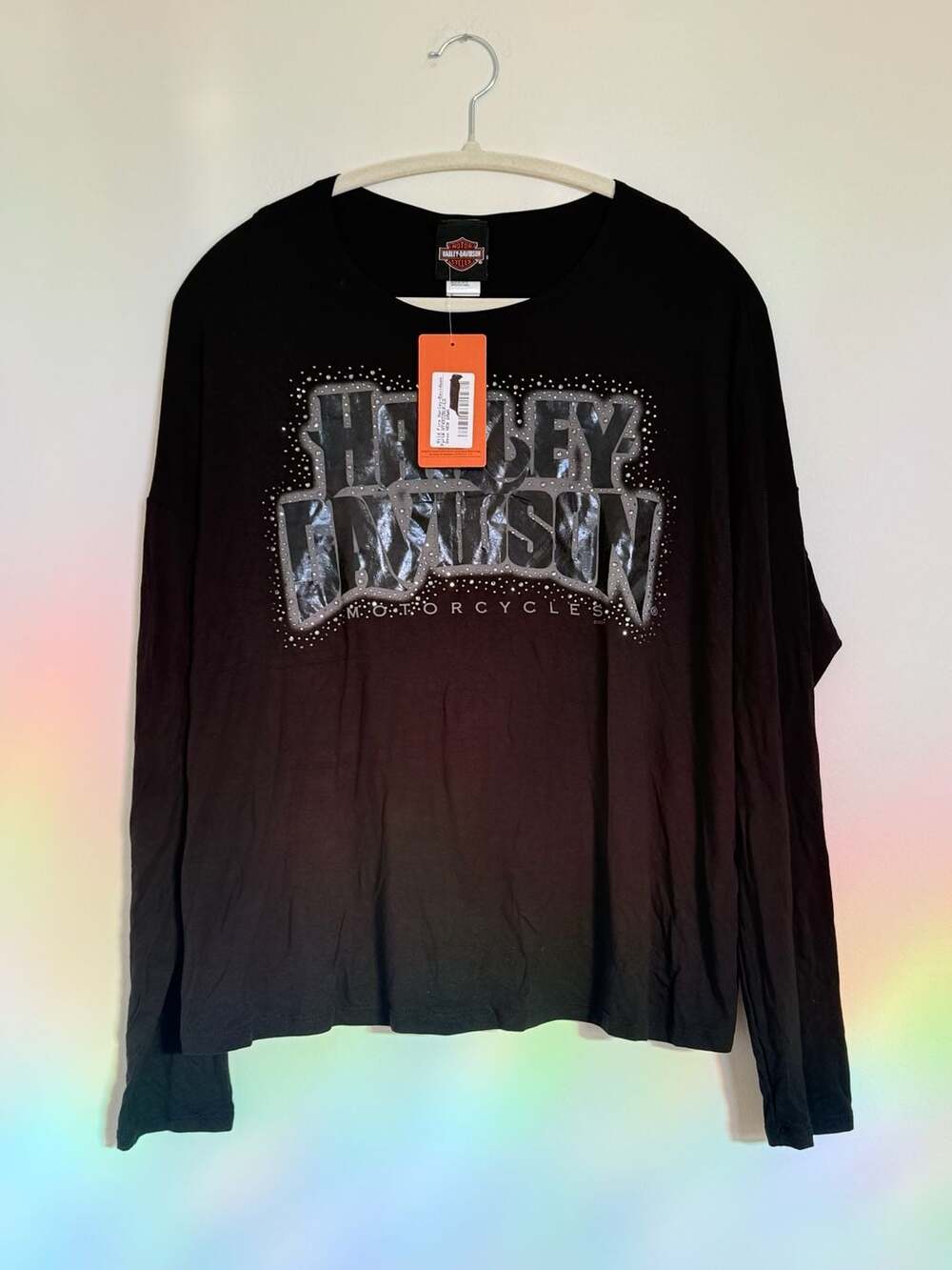 Harley Davidson Dawn Long Sleeve Size L Black Rhinestone Top nwt